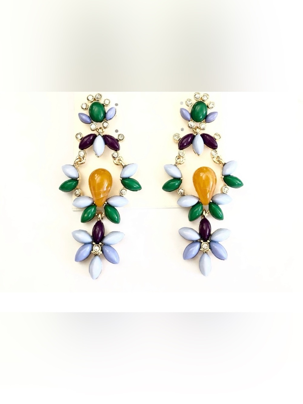 Multi-Color Floral Drop Earrings - Green, Yellow & Lavender
